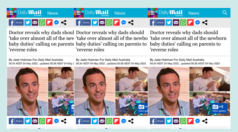 Daily Mail: "Doctor reveals why dads should 'take over almost all of the newborn baby duties' calling on parents to 'reverse roles'"